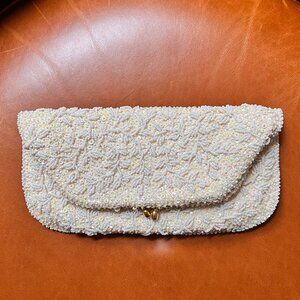 Vintage La Regale Ltd Ivory Beaded & Sequin Evening Bag Folded Clutch Purse